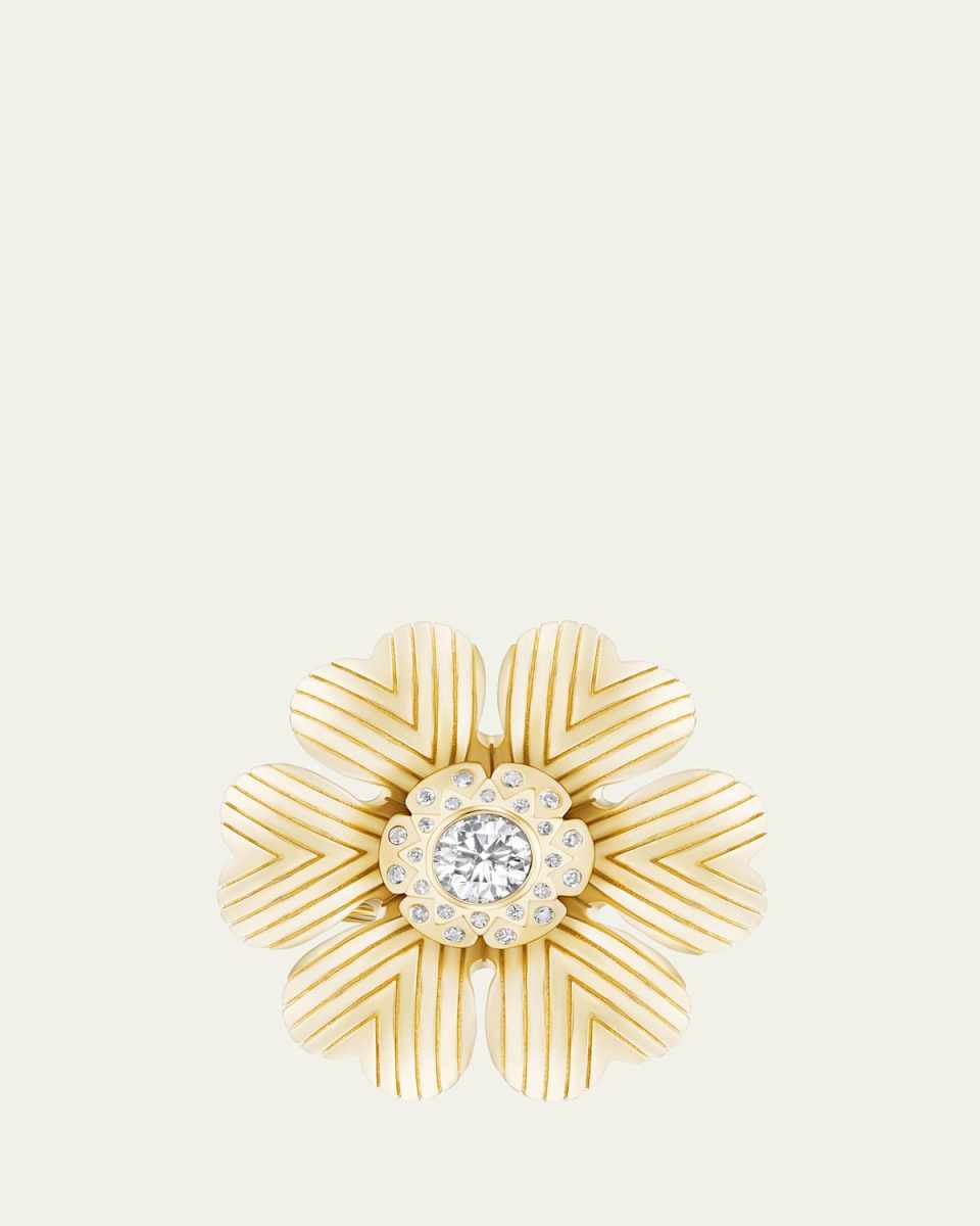 18K Yellow Gold Camellia Ring with Diamonds